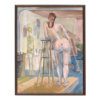 Olle C, Female Model in the Studio, 1977, Oil Painting on Canvas, Framed For Sale