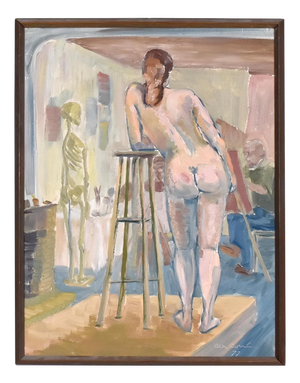 Olle C, Female Model in the Studio, 1977, Oil Painting on Canvas, Framed
