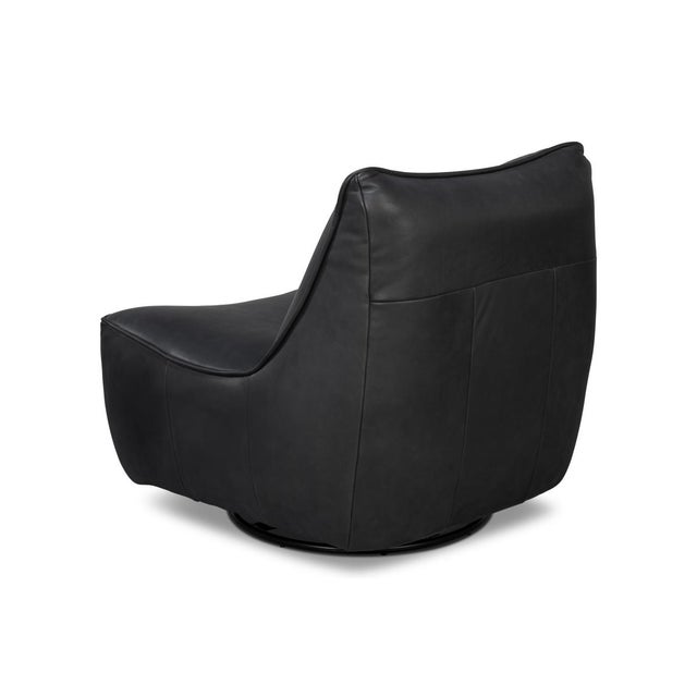 Black Black Leather Swivel Slipper Chair For Sale - Image 8 of 12