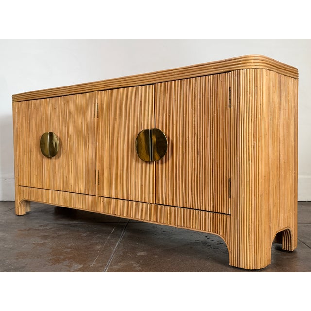 Italian Style Rattan Mid Century Sideboard With Brass Hardware For Sale - Image 4 of 17