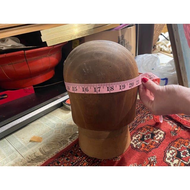 Wood Antique Primitive Turned Wood Rotating Hat/Wig Display Stand Form Block For Sale - Image 7 of 8