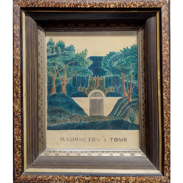 Early 19th century painting of George Washington's Tomb watercolor drawing on paper -circa 1820s - Folk Art framed and...