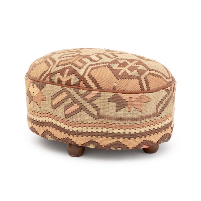 Oval Kilim Upholstered Footstool For Sale In New York - Image 6 of 8