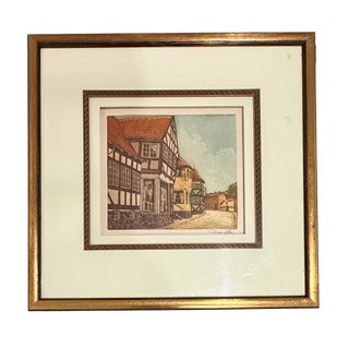 Late 20th Century Otto Holm - Sønderborg Street Scene, Hand-Colored Etching For Sale