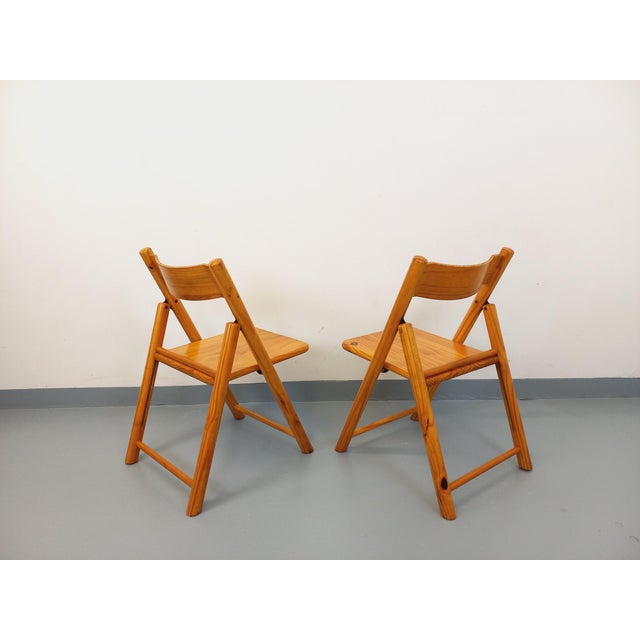 1960s Vintage Folding Pine Chairs, 1980s, Set of 2 For Sale - Image 5 of 18