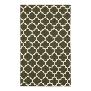 9x12 Green Flat Weave Wool Lattice Trellis Geometric Modern Carpet Rug For Sale
