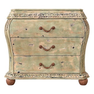 French Provincial Hand Painted Chest of Drawers — Distressed Celadon Finish For Sale