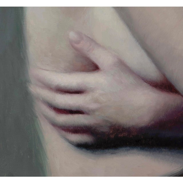 Rosé by Derek Harrison | Oil on Linen Portrait of a woman with flowing hair and soft features For Sale - Image 4 of 5