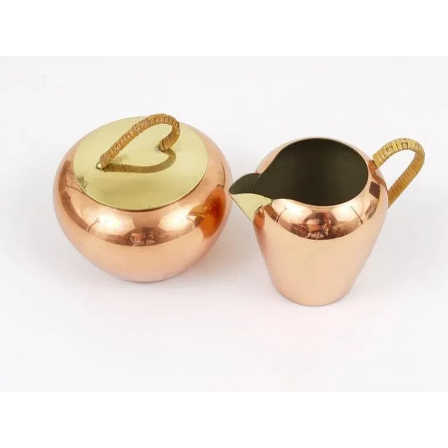 Austrian Copper and Brass Milk Creamer and Sugar Bowl with Lid, 1950s, Set of 2 For Sale - Image 4 of 9