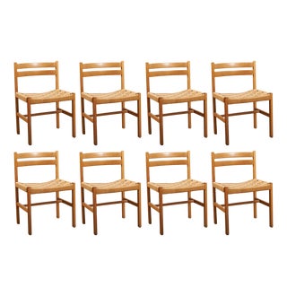 Chair Set in Oak Frame and Woven Seat, Denmark, 1950s, Set of 8 For Sale