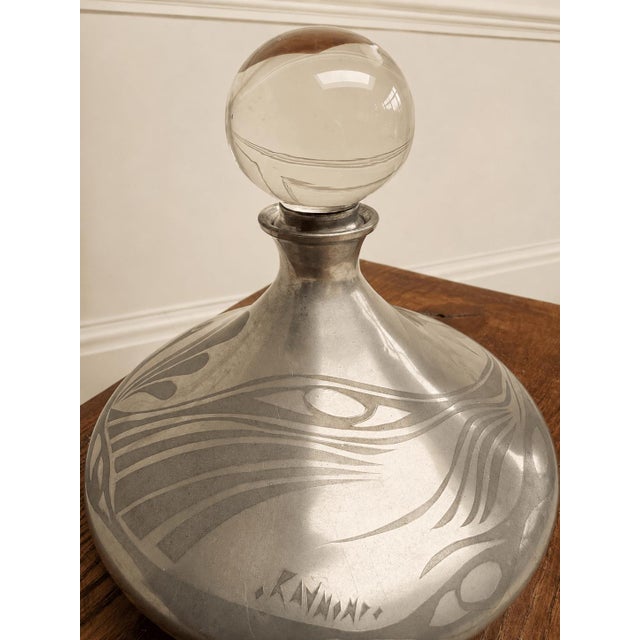 Vintage Art Deco Silver Overlay Decanter with Spherical Glass Stopper, 1960s For Sale - Image 4 of 7