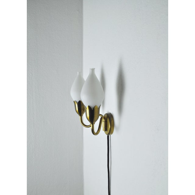 1950s 2-Arm Brass and Opaline Glass Wall Lamp from Fog & Mørup, 1950s For Sale - Image 5 of 10