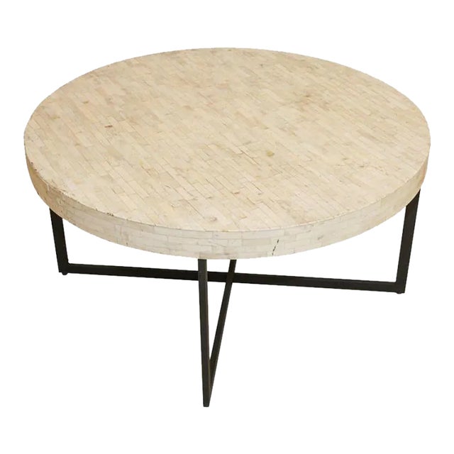 Contemporary White Bone Inlay Round Table For Sale