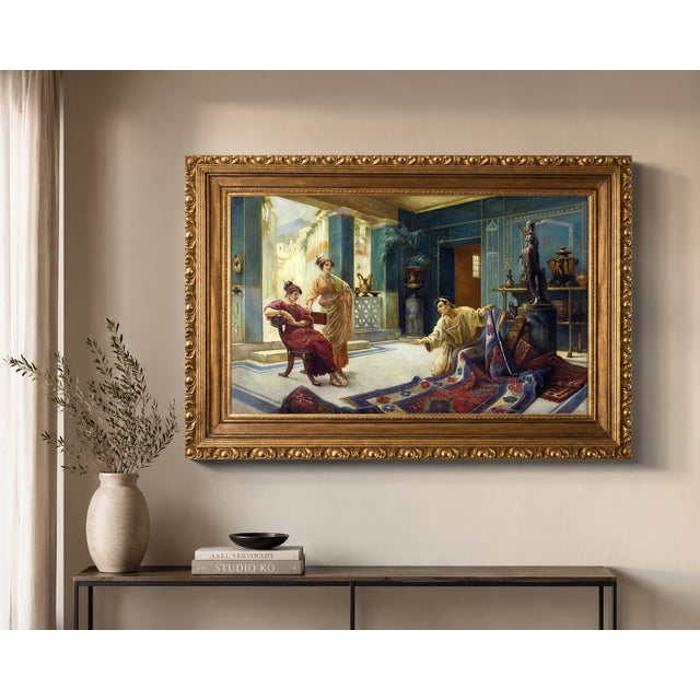 Angelo Granati, Rug Merchant in a Pompeian Interior, Oil on Canvas, Framed For Sale - Image 6 of 7