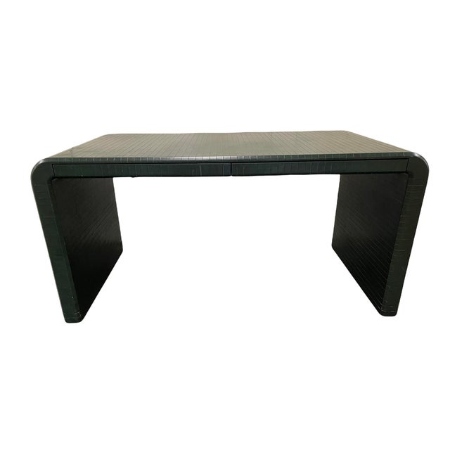 Karl Springer Signed Leather Wrapped Waterfall Desk For Sale - Image 12 of 12