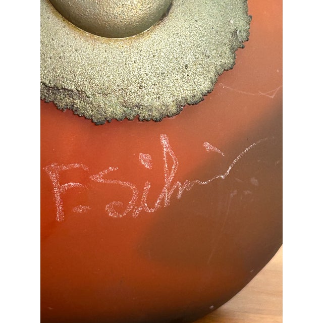 F. Silviy Signed Sculptural Art Glass Vase with Patinated Metalwork, Murano, Venice Italy, 20th Century. Striking...
