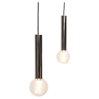 Vintage Space Age Chrome & Glass Pendant Lamps by Motoko Ishii for Staff, Set of 2 For Sale