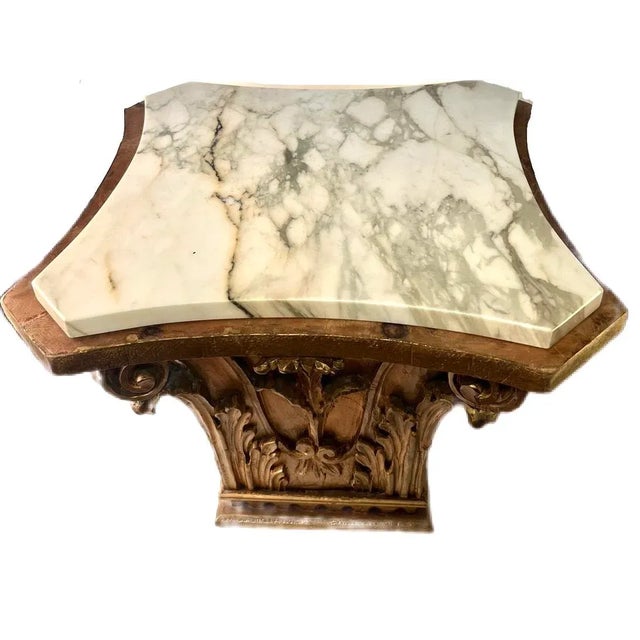 Contemporary Contemporary Wood Capital With Marble Top For Sale - Image 3 of 6