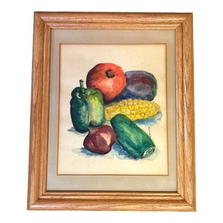 1950’s Original Vegetable Still Life Watercolor Painting For Sale