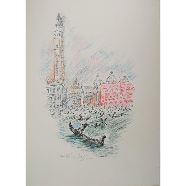 André Masson, Venice, Gondolas and Saint Mark, Original Signed Pastel For Sale