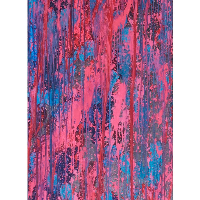 "Pink Red Cyan Blue 2" Large Abstract Acrylic Painting by Simon Findlay For Sale - Image 4 of 8