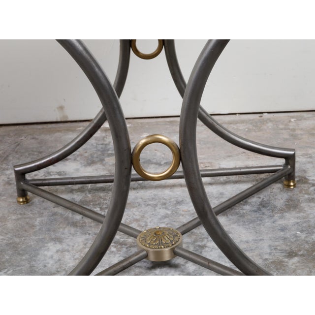 Metal French Mid-Century Steel and Bronze Console Table with White Veined Marble Top For Sale - Image 7 of 12