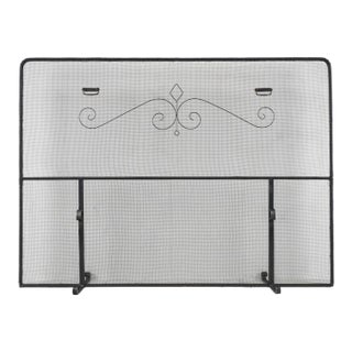 Antique Steel Mesh Wrought Iron Fireplace Screen 66 X 48.25 In. For Sale