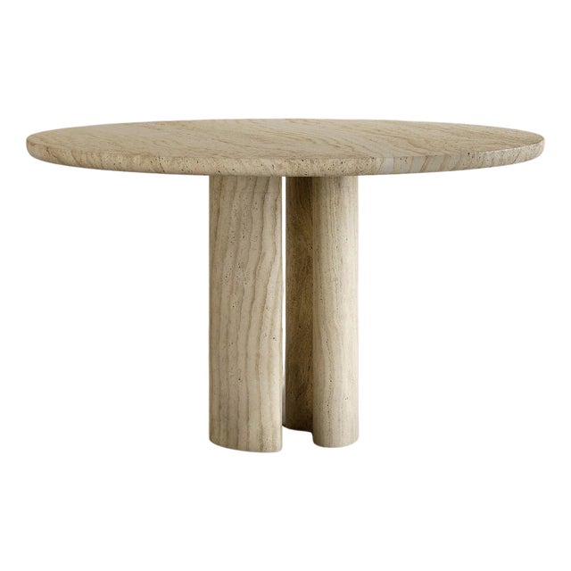 Roman Dining Table II in Bianco Alabastrino Travertine by Paloma Editions For Sale