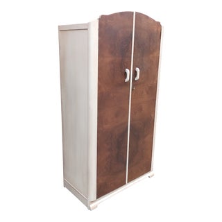 Vintage Wardrobe With Burled Wood Veneer For Sale