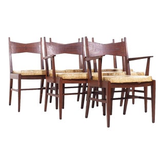 Lane Tuxedo Mid Century Walnut Dining Chairs - Set of 6 For Sale
