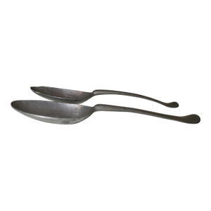 Large Rare Pair Antique 18th Century Dutch Solid Heavy Cast Pewter Spoon 1700's