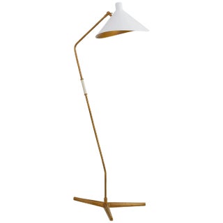 AERIN for Visual Comfort Signature Mayotte Large Offset Floor Lamp in Hand-Rubbed Antique Brass with White Shade For Sale