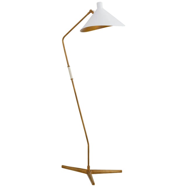 AERIN for Visual Comfort Signature Mayotte Large Offset Floor Lamp in Hand-Rubbed Antique Brass with White Shade For Sale