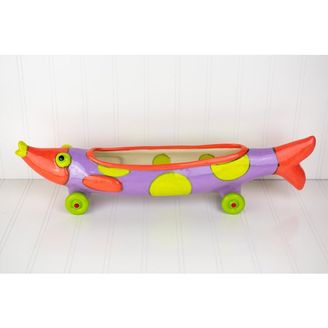 Listed Artist Alison Palmer Studio Art Pottery: Whimsical Fish on Wheels For Sale - Image 18 of 18