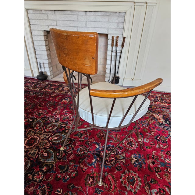 Mid-Century Modern 1960s MCM Attributed to Richard McCarthy by Selrite Wrought Iron and Oak Wood Armchair For Sale - Image 3 of 7