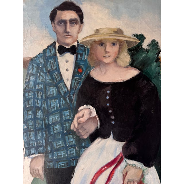 Mid-Century Modern 1961 J. Flynn Figurative Oil on Canvas Painting, Silver Frame For Sale - Image 3 of 12