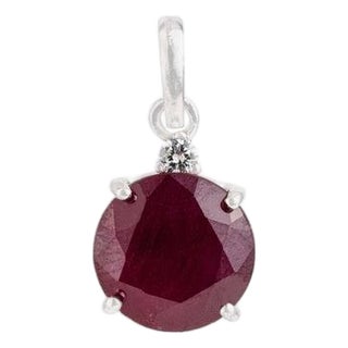 Modern Round Cut Ruby Gemstone Dainty Pendant in 925 Sterling Silver For Sale