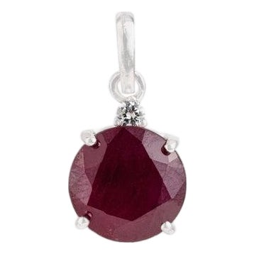 Modern Round Cut Ruby Gemstone Dainty Pendant in 925 Sterling Silver For Sale