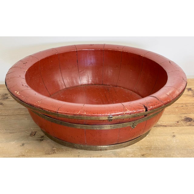Large 19th C Brass Trimmed Red Barrel Bowl For Sale - Image 10 of 12