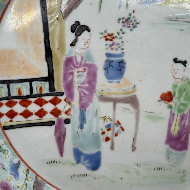 Late 19th Century Chinese Famille Rose Figural Porcelain Charger - 11" For Sale - Image 4 of 17