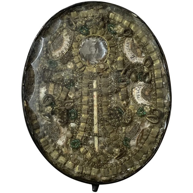 Rare Antique Handmade Catholic 7 Saint Jesus Relic Reliquary Box Sculpture For Sale - Image 14 of 18