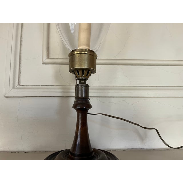 Georgian Style Mahogany & Brass Candlestick Lamps With Hurricane Shades - A Pair For Sale - Image 17 of 18