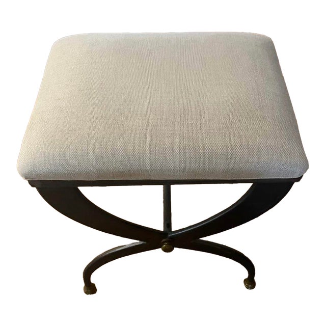 Restoration Hardware French Upholstered Iron Stool For Sale