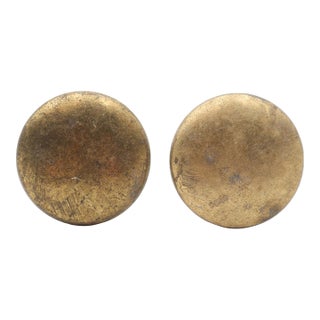 Pair of Classic Vintage 1.062 In. Plain Brass Cabinet Drawer Knobs For Sale