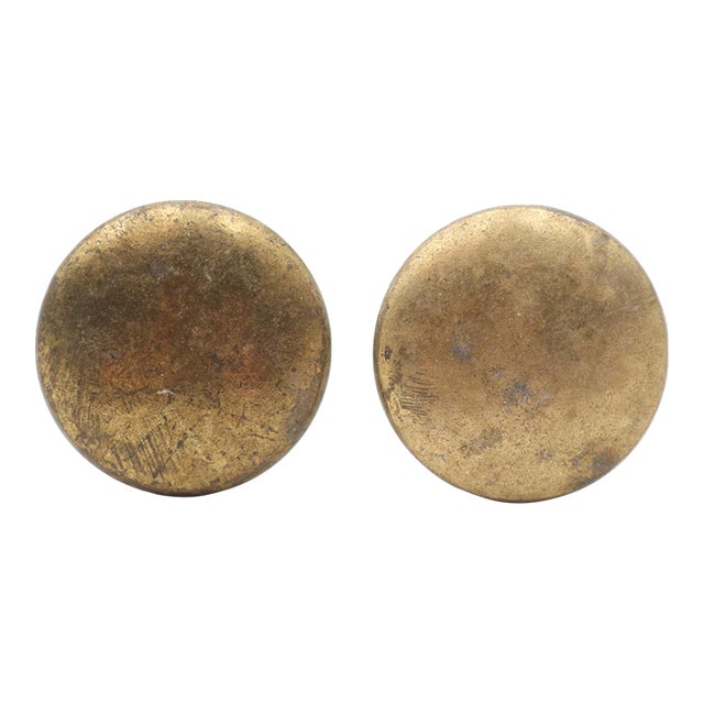 Pair of Classic Vintage 1.062 In. Plain Brass Cabinet Drawer Knobs For Sale