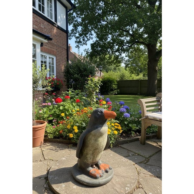 Vintage Concrete Penguin Garden Statue With Original Patina For Sale - Image 9 of 9