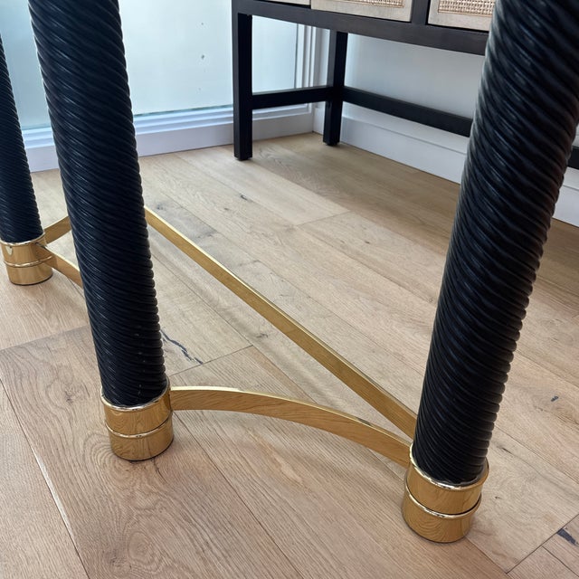 1970s 1970s Italian Brass and Glass Console Table With Faux Rope and Tusk Detail Attributed to Renato Zevi For Sale - Image 5 of 12