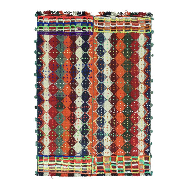 1950s Vintage Persian Kilim With Multicolor Stripes and Diamonds by Rug & Kilim For Sale