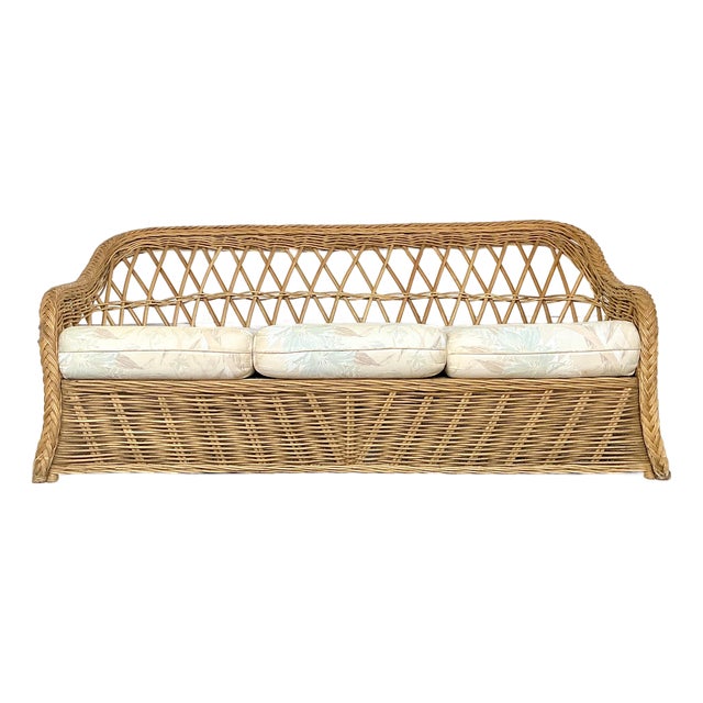 Vintage Braided Rattan 3 Seat Sofa For Sale