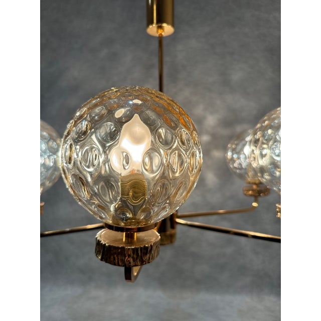 1970s Italian 6-Glass Bowl Chandelier with Gilt Frame, 1970s For Sale - Image 5 of 16